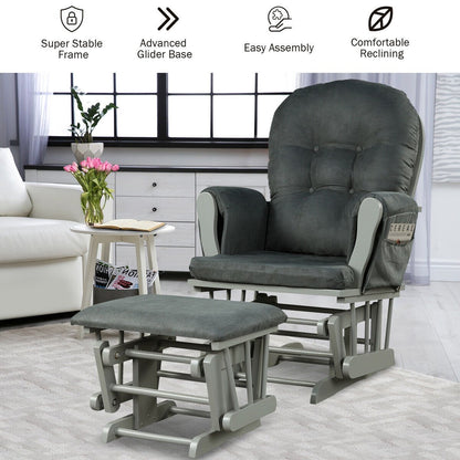 Wood Glider and Ottoman Set with Padded Armrests and Detachable Cushion, Dark Gray - Gallery Canada