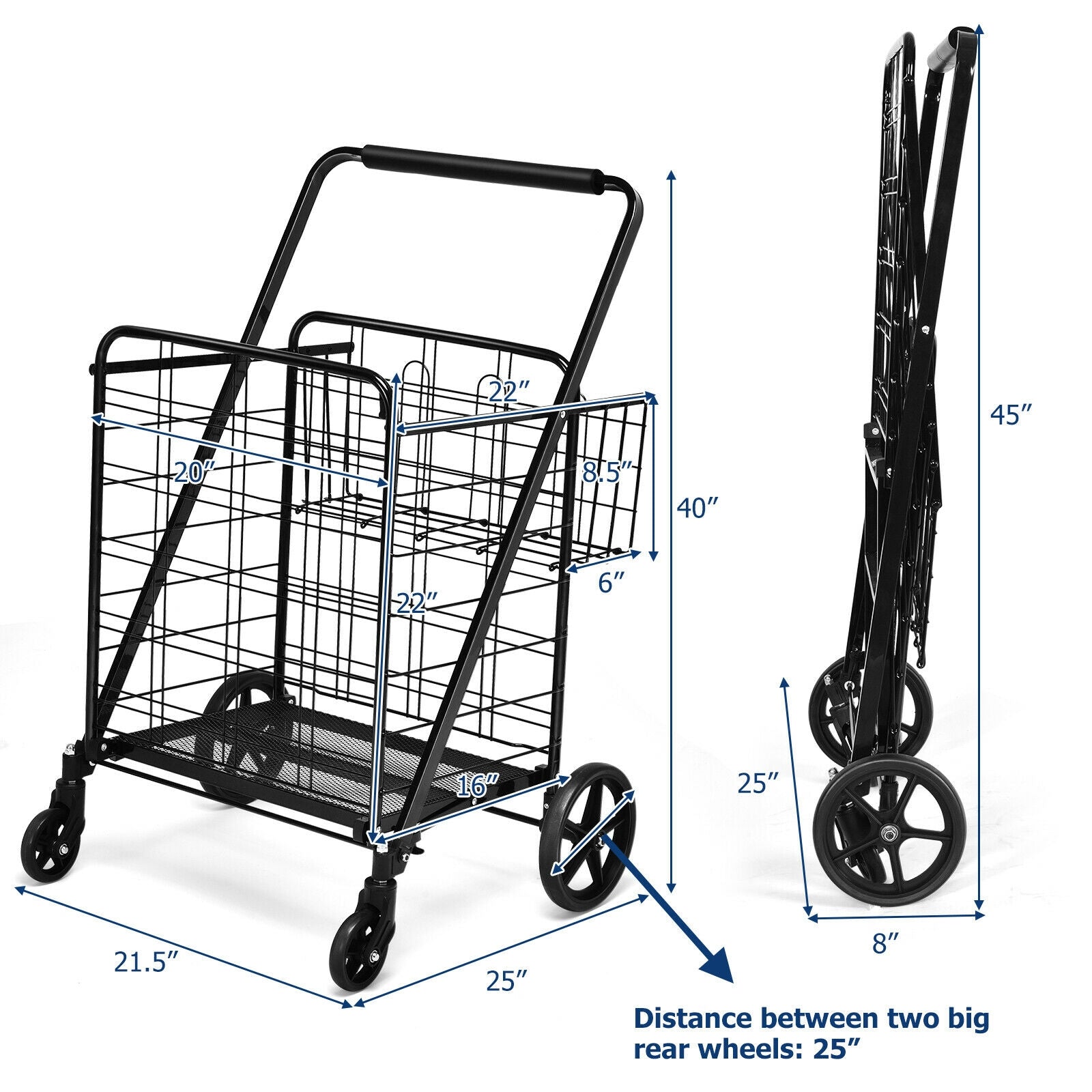Heavy Duty Folding Utility Shopping Double Cart, Black Kitchen Tools at Gallery Canada