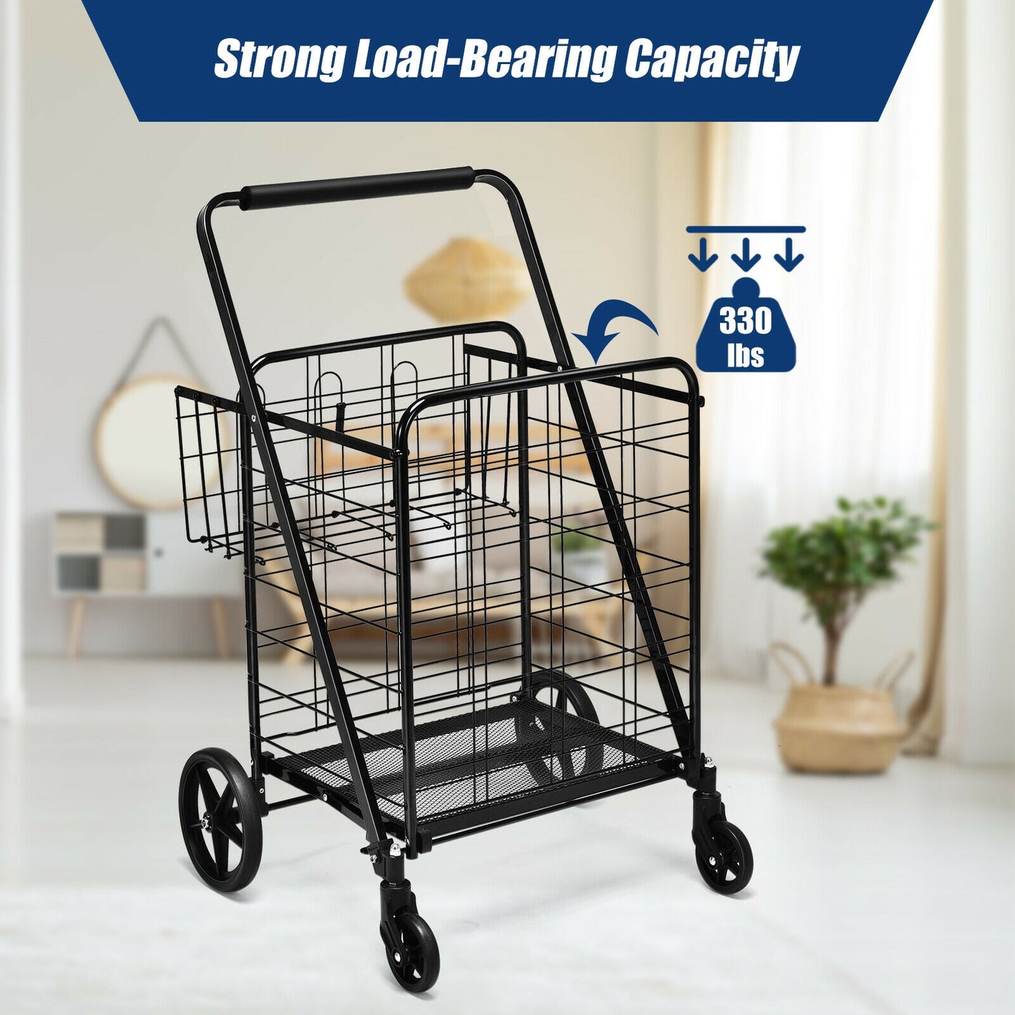 Heavy Duty Folding Utility Shopping Double Cart, Black Kitchen Tools at Gallery Canada
