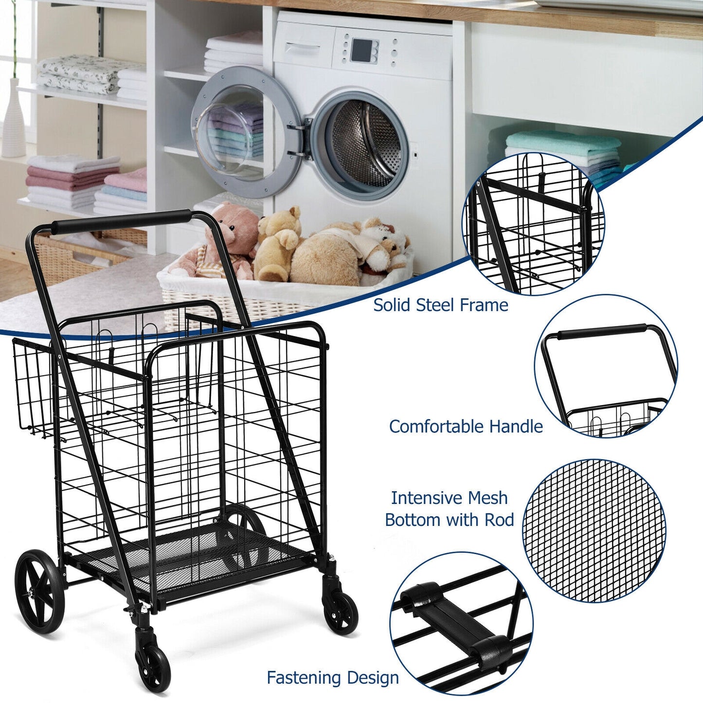 Heavy Duty Folding Utility Shopping Double Cart, Black Kitchen Tools at Gallery Canada