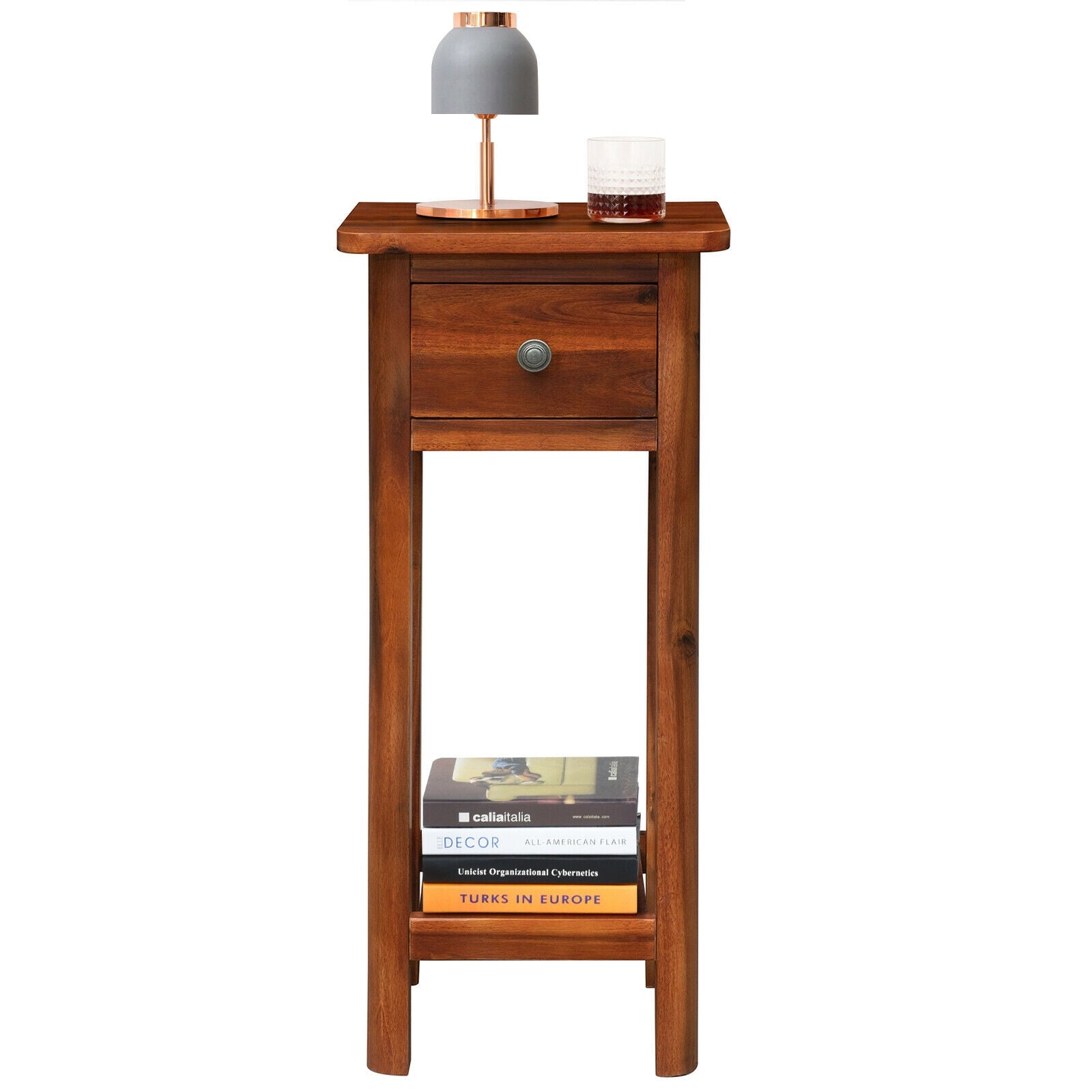 2 Tier End Bedside Table with Drawer Shelf, Brown Nightstands at Gallery Canada