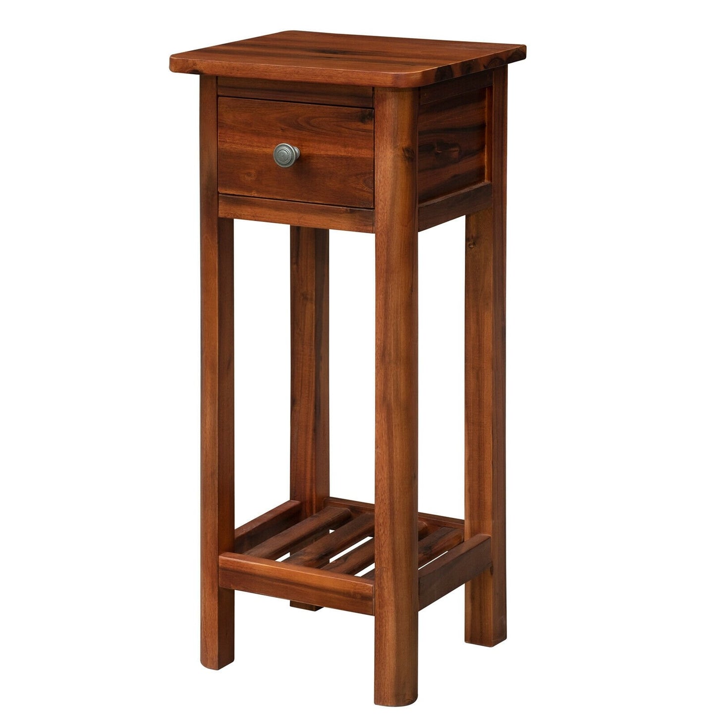 2 Tier End Bedside Table with Drawer Shelf, Brown - Gallery Canada