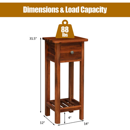 2 Tier End Bedside Table with Drawer Shelf, Brown Nightstands at Gallery Canada