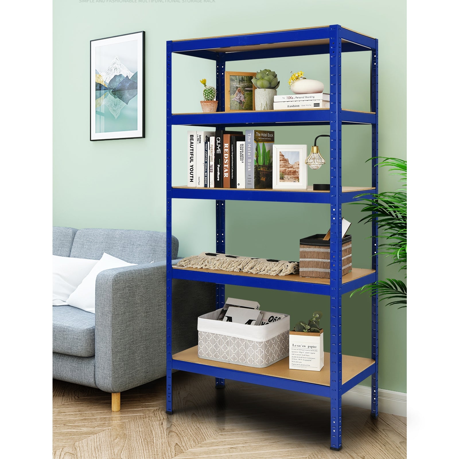 71 inch Heavy Duty Steel Adjustable 5 Level Storage Shelves, Blue Garages at Gallery Canada
