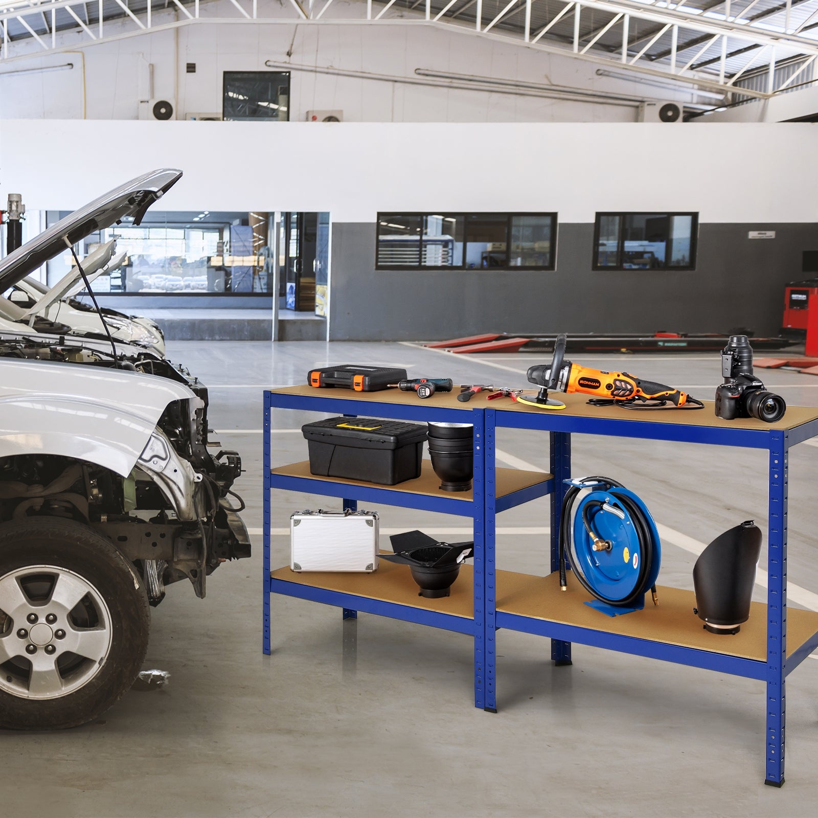 71 inch Heavy Duty Steel Adjustable 5 Level Storage Shelves, Blue Garages at Gallery Canada