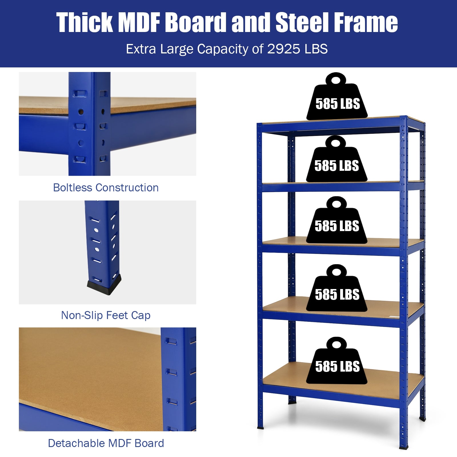 71 inch Heavy Duty Steel Adjustable 5 Level Storage Shelves, Blue Garages at Gallery Canada