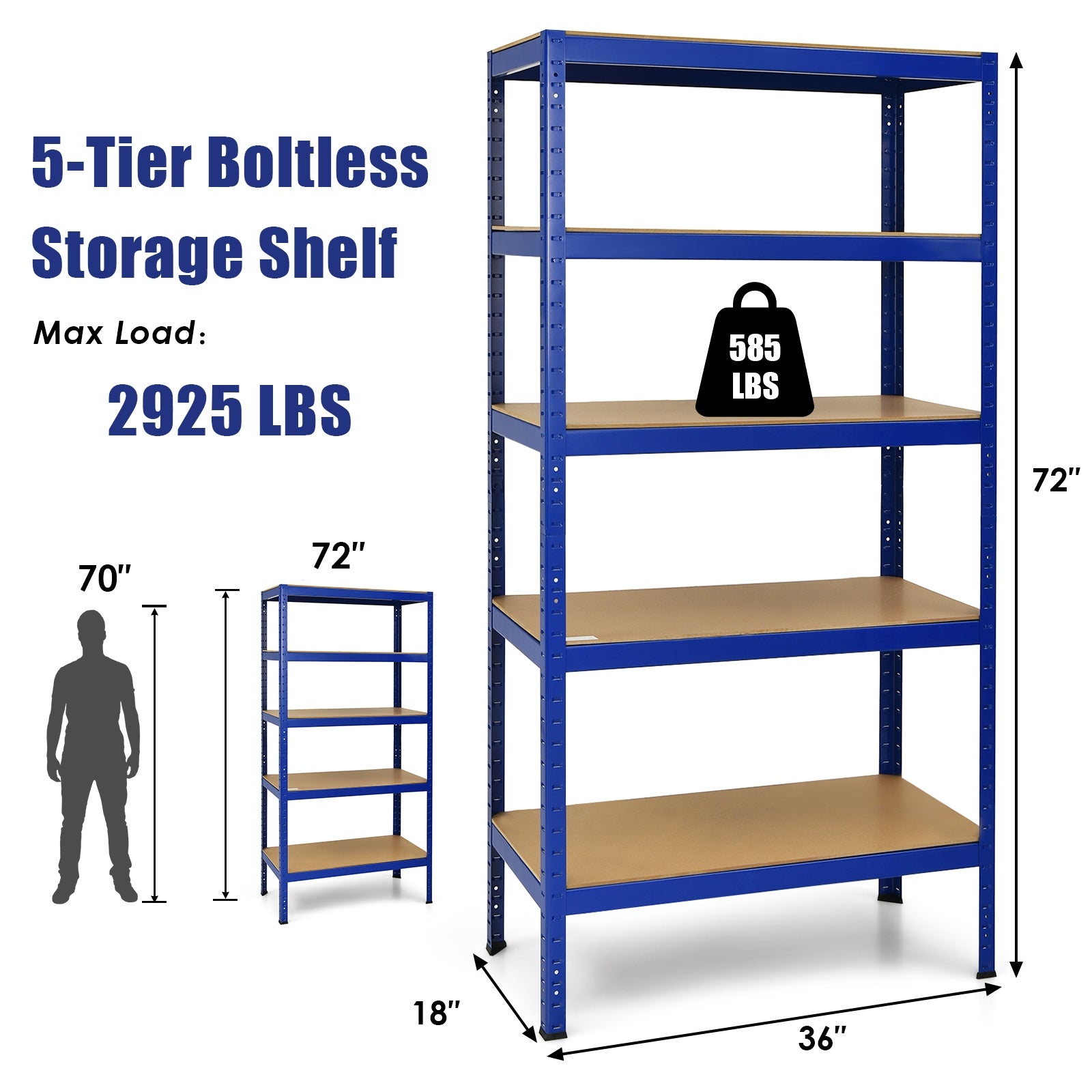 71 inch Heavy Duty Steel Adjustable 5 Level Storage Shelves, Blue Garages at Gallery Canada