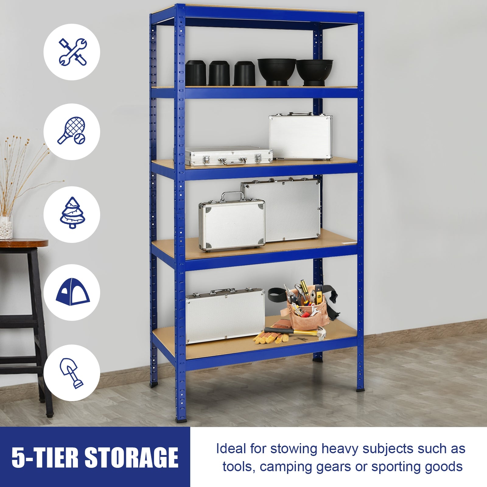 71 inch Heavy Duty Steel Adjustable 5 Level Storage Shelves, Blue Garages at Gallery Canada