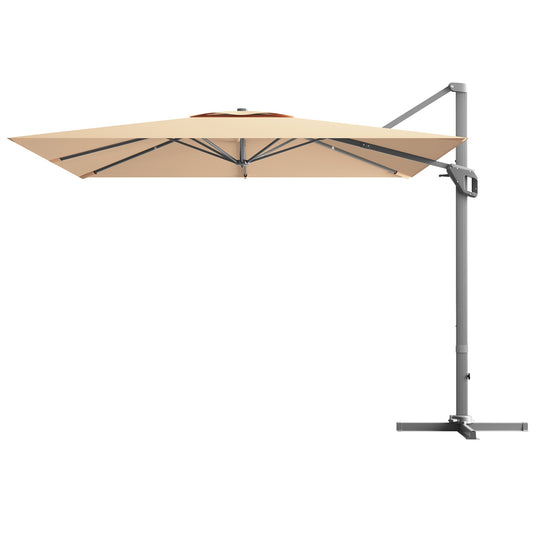 10x10 Feet Patio Cantilever Umbrella, Aluminum 360-Degree Rotation Tilt, Beige Outdoor Umbrellas Beige at Gallery Canada