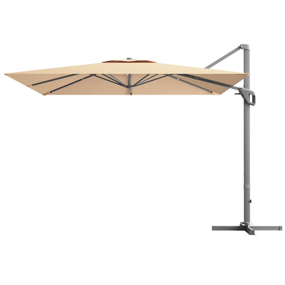 10x10 Feet Patio Cantilever Umbrella, Aluminum 360-Degree Rotation Tilt, Beige Outdoor Umbrellas Beige at Gallery Canada