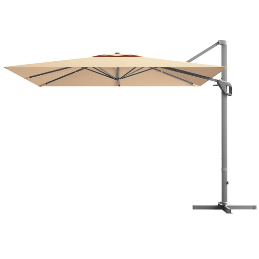 10x10 Feet Patio Cantilever Umbrella, Aluminum 360-Degree Rotation Tilt, Beige Outdoor Umbrellas Beige at Gallery Canada