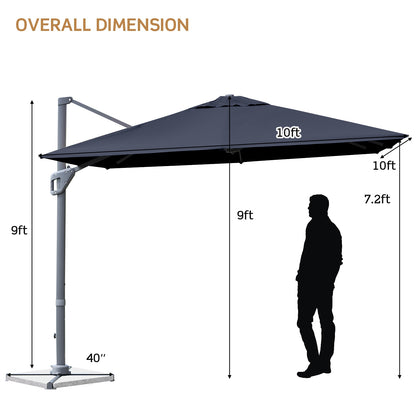 10 x 10 Feet Patio Offset Cantilever Umbrella with Aluminum 360-degree Rotation Tilt, Navy Outdoor Umbrellas at Gallery Canada