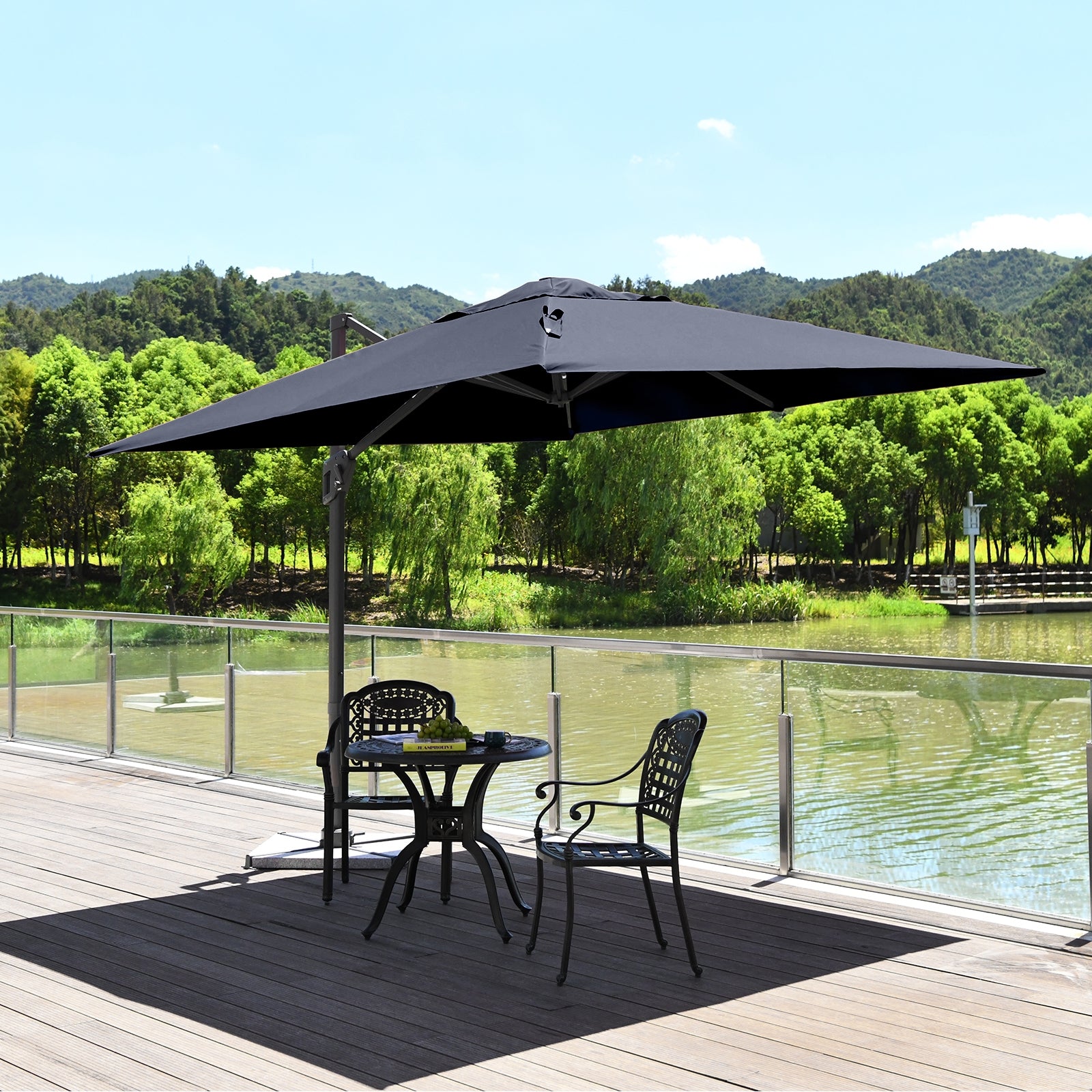 10 x 10 Feet Patio Offset Cantilever Umbrella with Aluminum 360-degree Rotation Tilt, Navy Outdoor Umbrellas at Gallery Canada