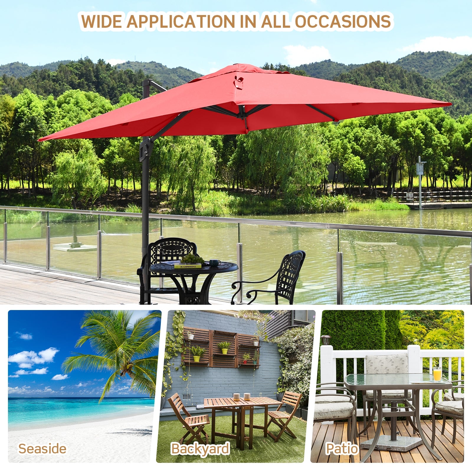 10 x 10 Feet Patio Offset Cantilever Umbrella with Aluminum 360-degree Rotation Tilt, Orange Outdoor Umbrellas at Gallery Canada