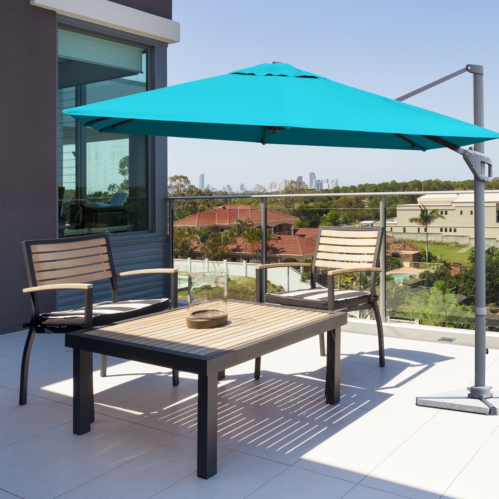 10 x 10 Feet Patio Offset Cantilever Umbrella with Aluminum 360-degree Rotation Tilt, Turquoise Outdoor Umbrellas at Gallery Canada
