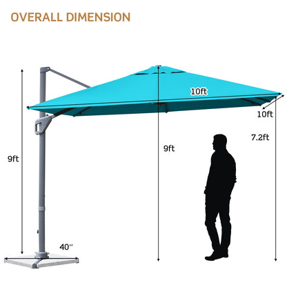 10 x 10 Feet Patio Offset Cantilever Umbrella with Aluminum 360-degree Rotation Tilt, Turquoise Outdoor Umbrellas at Gallery Canada