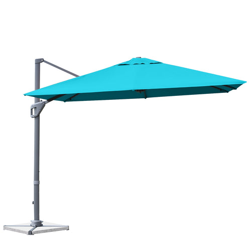 10 x 10 Feet Patio Offset Cantilever Umbrella with Aluminum 360-degree Rotation Tilt, Turquoise