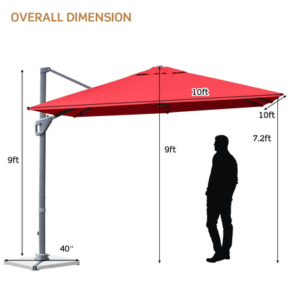 10 x 10 Feet Patio Offset Cantilever Umbrella with Aluminum 360-degree Rotation Tilt, Red Outdoor Umbrellas at Gallery Canada