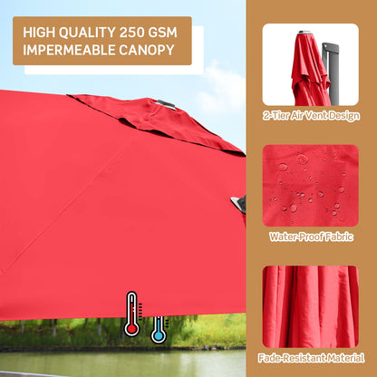 10 x 10 Feet Patio Offset Cantilever Umbrella with Aluminum 360-degree Rotation Tilt, Red Outdoor Umbrellas at Gallery Canada