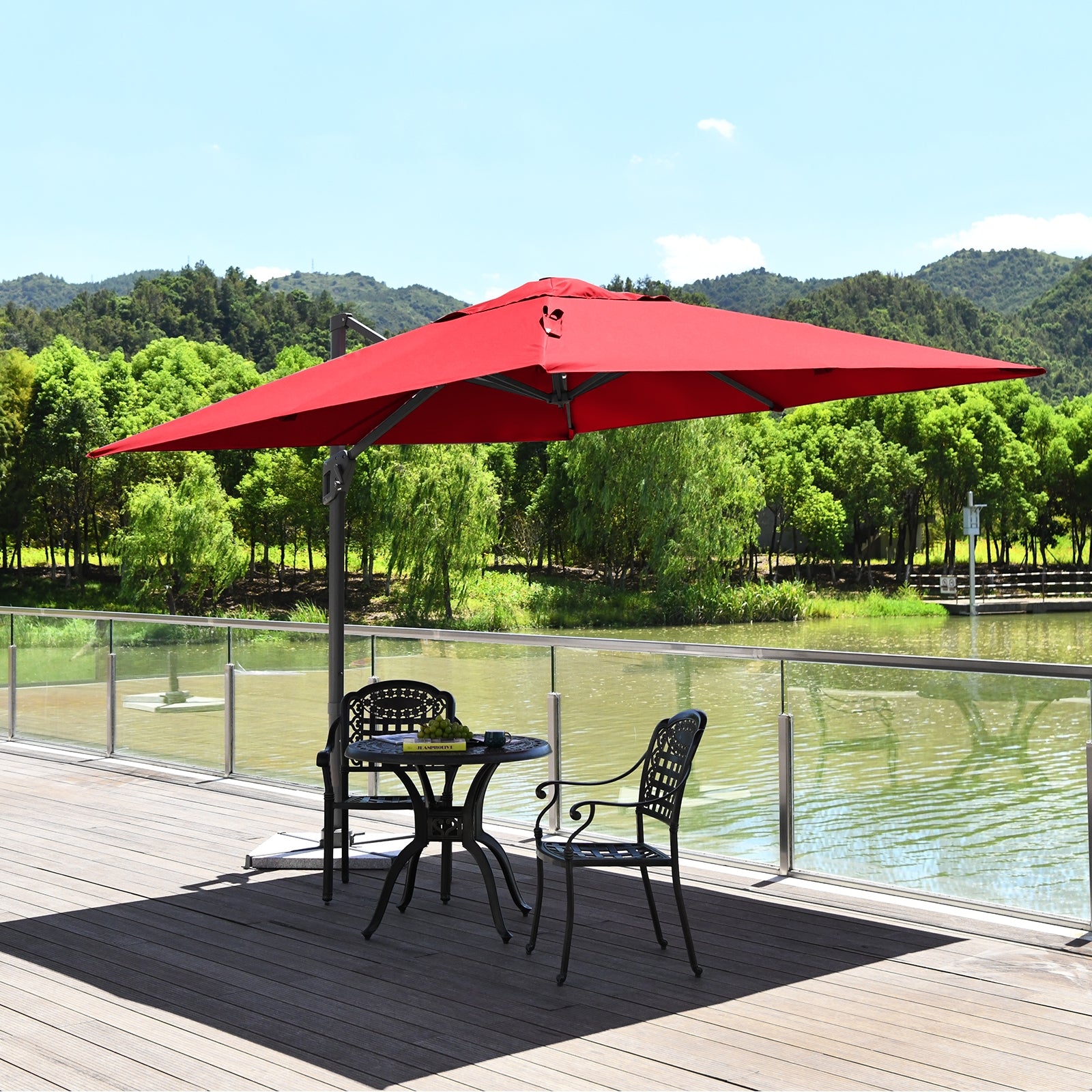 10 x 10 Feet Patio Offset Cantilever Umbrella with Aluminum 360-degree Rotation Tilt, Red Outdoor Umbrellas at Gallery Canada