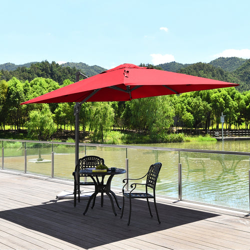 10 x 10 Feet Patio Offset Cantilever Umbrella with Aluminum 360-degree Rotation Tilt, Red