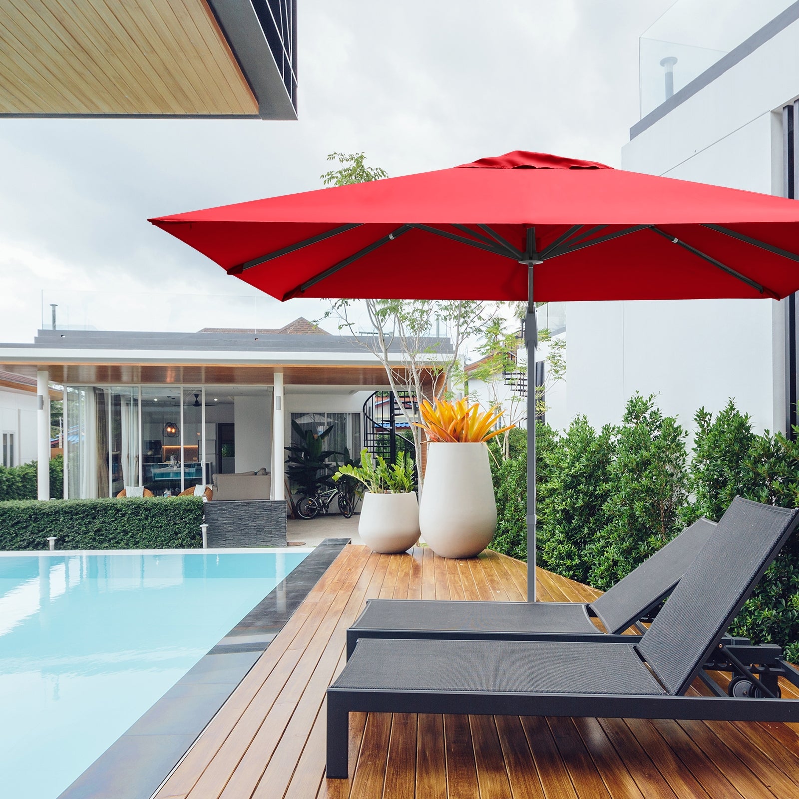 10 x 10 Feet Patio Offset Cantilever Umbrella with Aluminum 360-degree Rotation Tilt, Red Outdoor Umbrellas at Gallery Canada