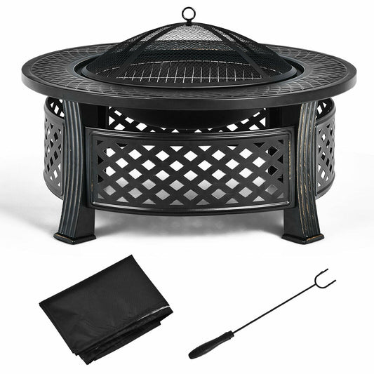 Outdoor Fire Pit With BBQ Grill, High-Temp Resistance Finish, Black Fire Pits Black at Gallery Canada