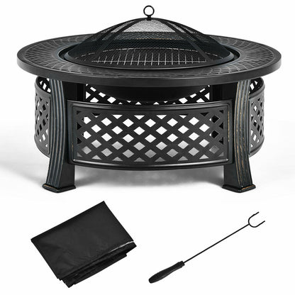 Outdoor Fire Pit with BBQ Grill and High-temp Resistance Finish, Black Fire Pits Black at Gallery Canada