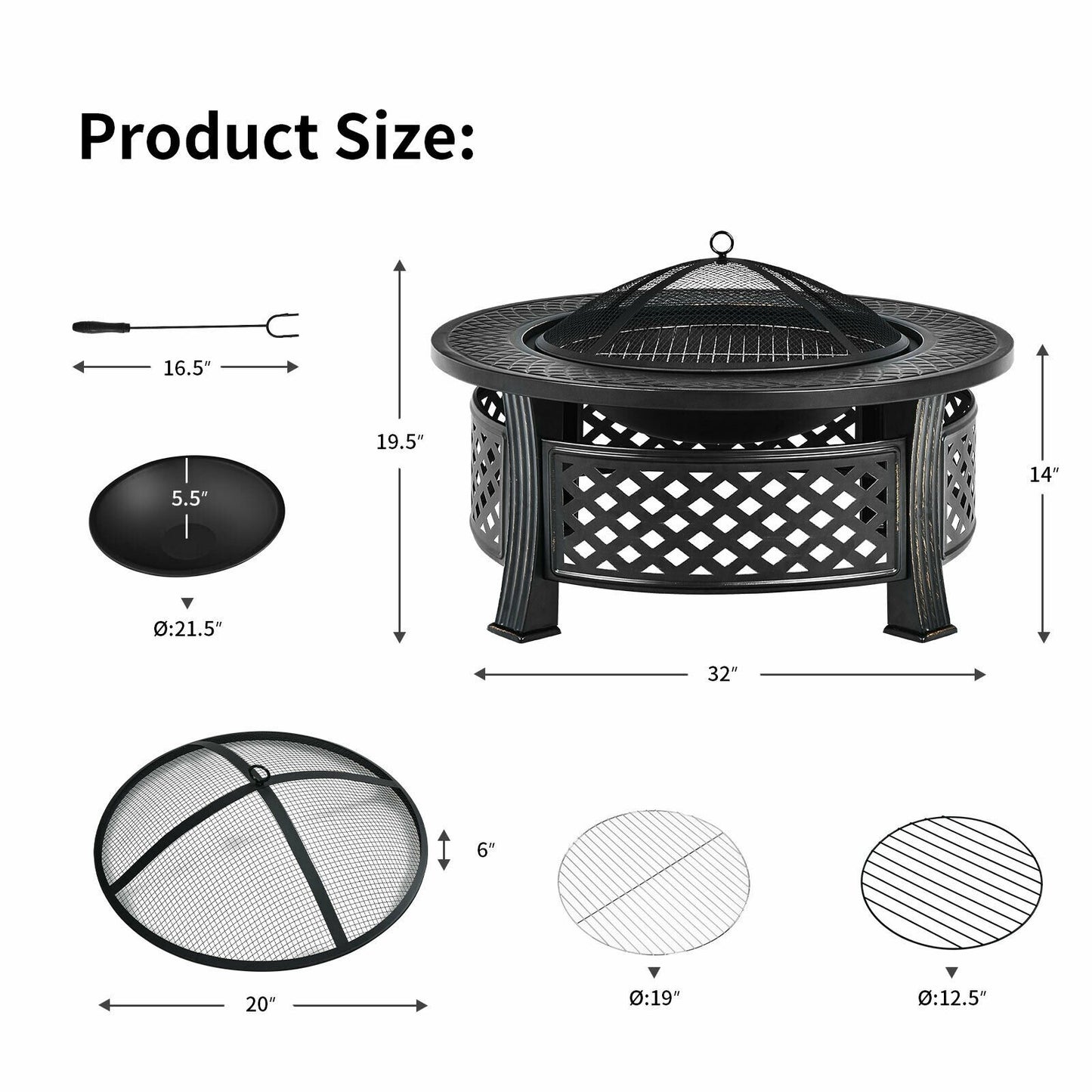 Outdoor Fire Pit with BBQ Grill and High-temp Resistance Finish, Black - Gallery Canada