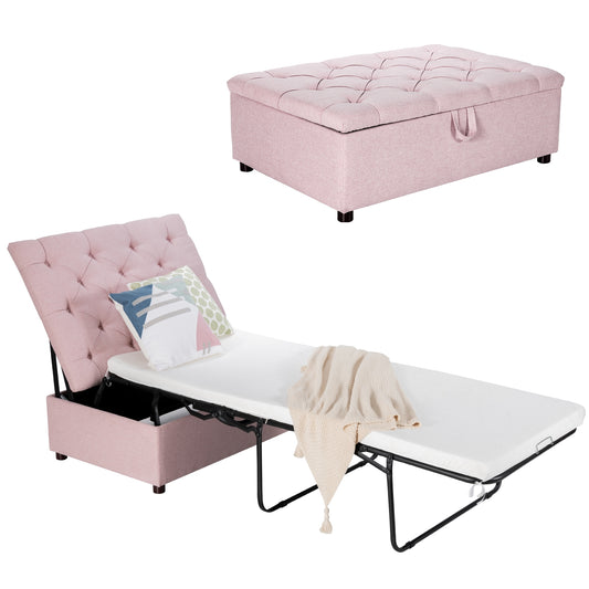 Folding Ottoman Sleeper Bed with Mattress for Guest Bed and Office Nap, Pink Folding Beds Pink at Gallery Canada