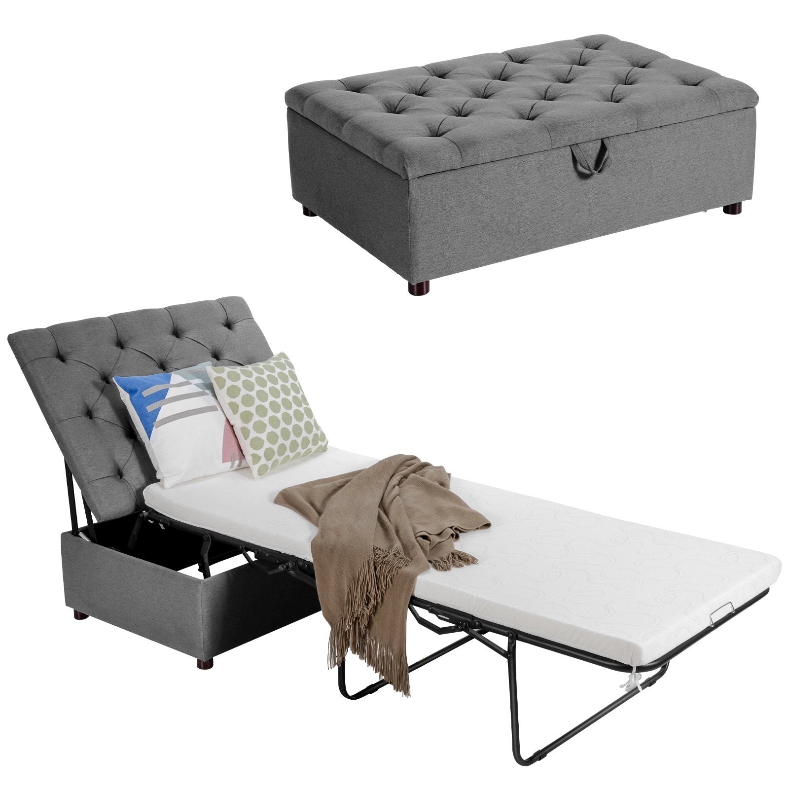 Folding Ottoman Sleeper Bed with Mattress for Guest Bed and Office Nap, Gray - Gallery Canada