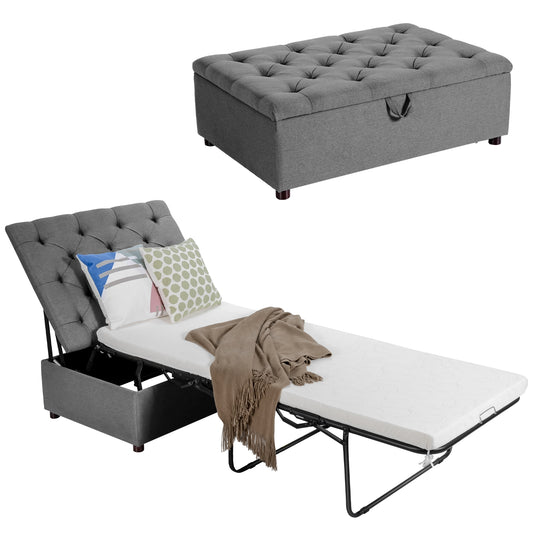 Folding Ottoman Sleeper Bed With Mattress, Gray Folding Beds Gray at Gallery Canada