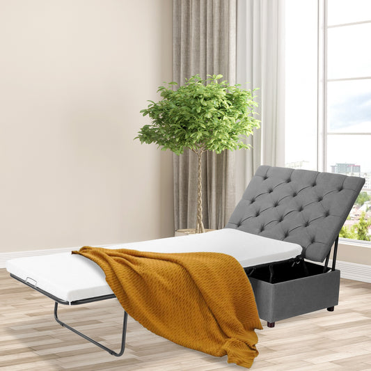 Folding Ottoman Sleeper Bed with Mattress for Guest Bed and Office Nap, Gray Folding Beds Gray at Gallery Canada