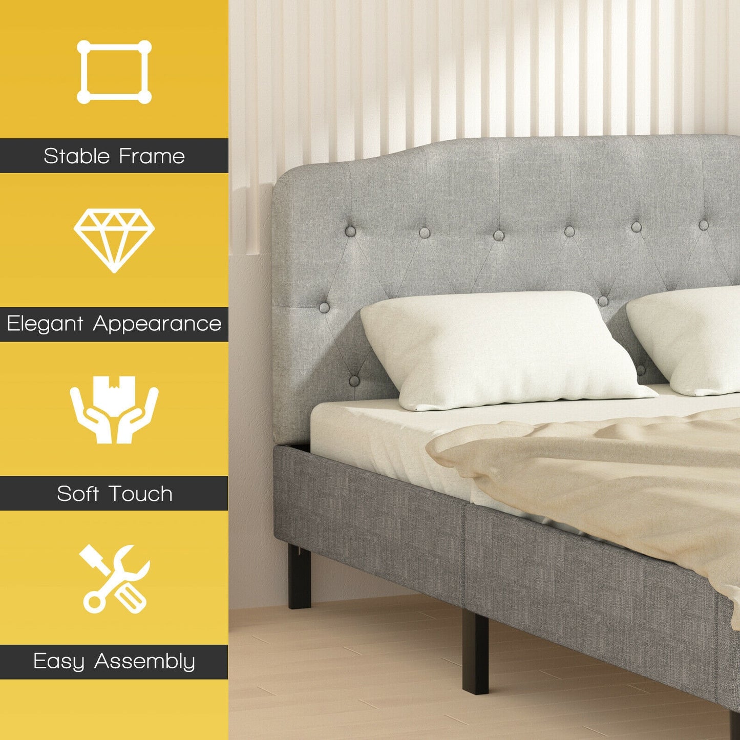 Queen Upholstered Headboard with Adjustable Heights, Light Gray Headboards at Gallery Canada