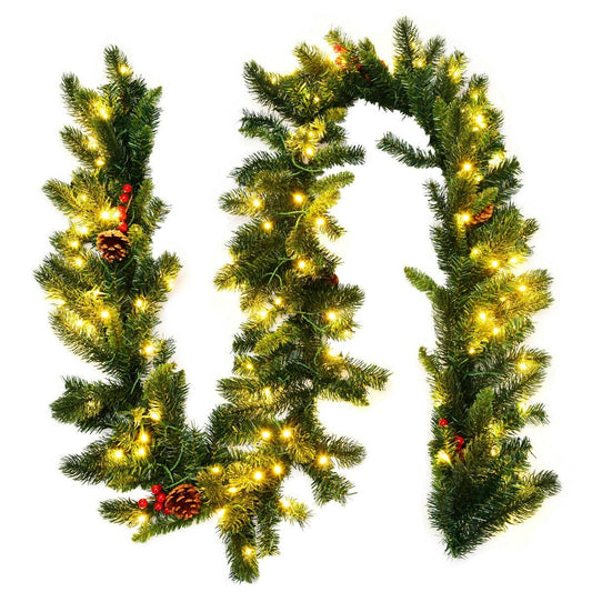 9 Feet Pre-lit Artificial Christmas Garland Red Berries with LED, Green - Gallery Canada