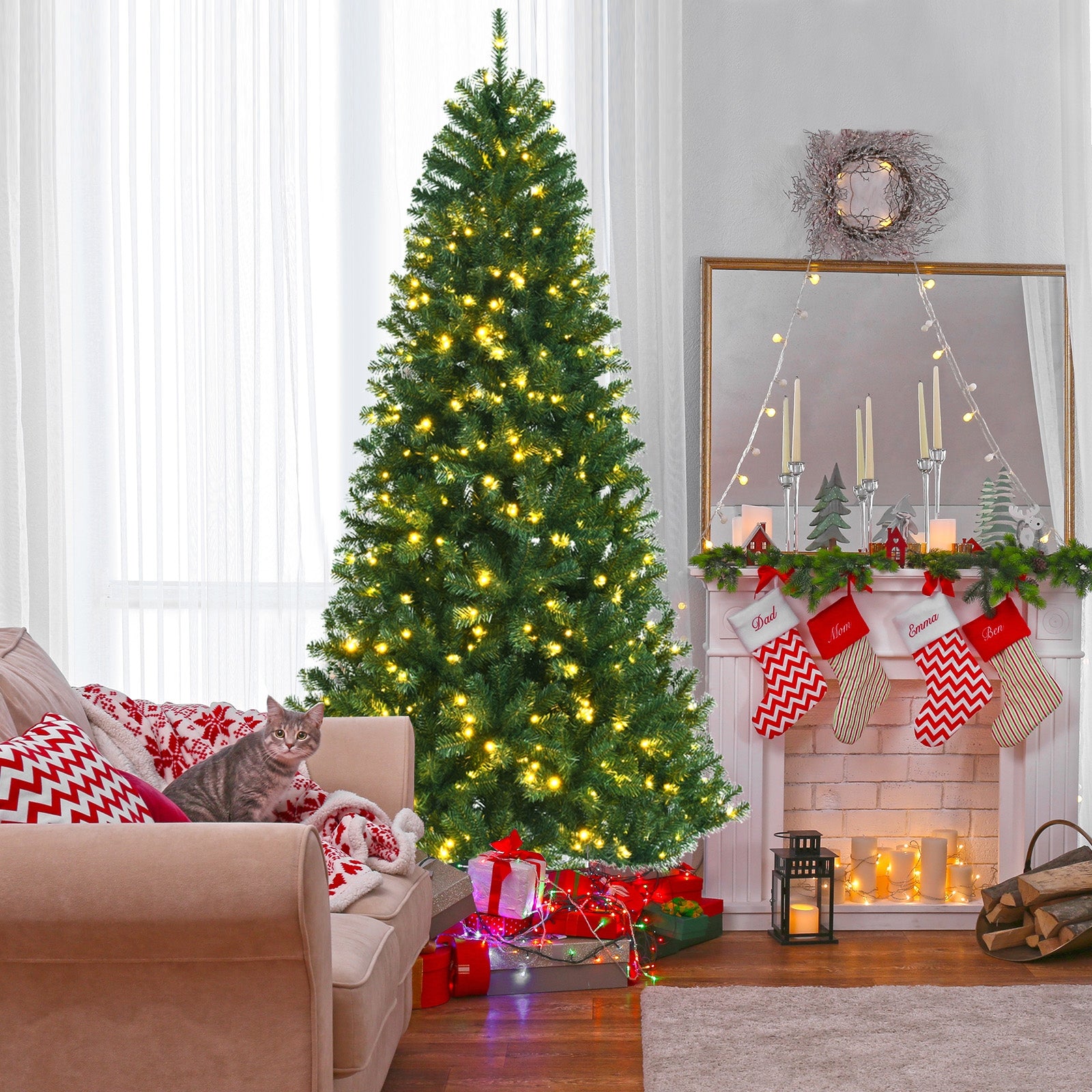 Artificial Hinged Christmas Tree, Remote LED Lights, 8', Green Christmas Tree at Gallery Canada