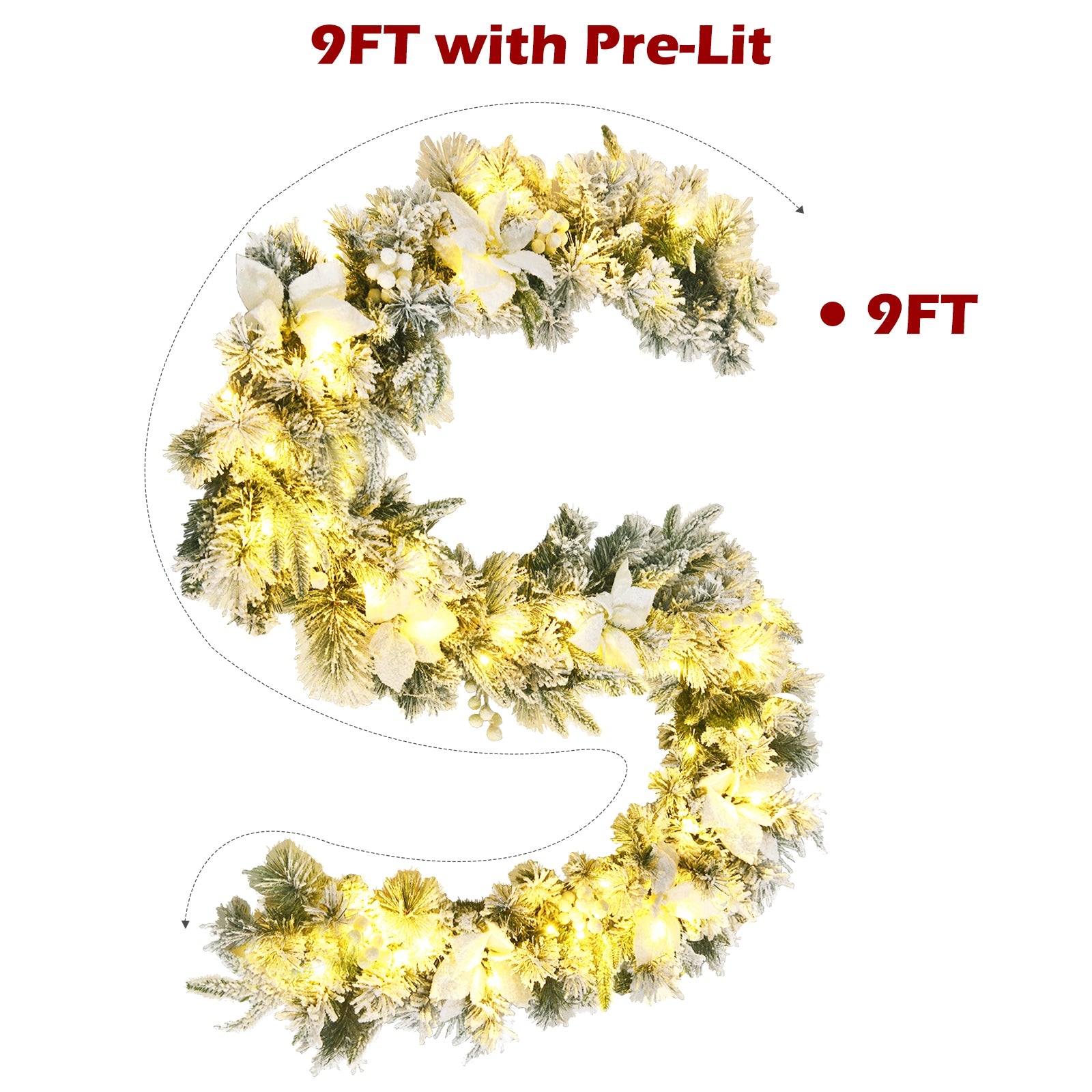 9 Feet Pre-Lit Artificial Christmas Garland with 50 LED Lights, White Christmas Decor & Accessories at Gallery Canada