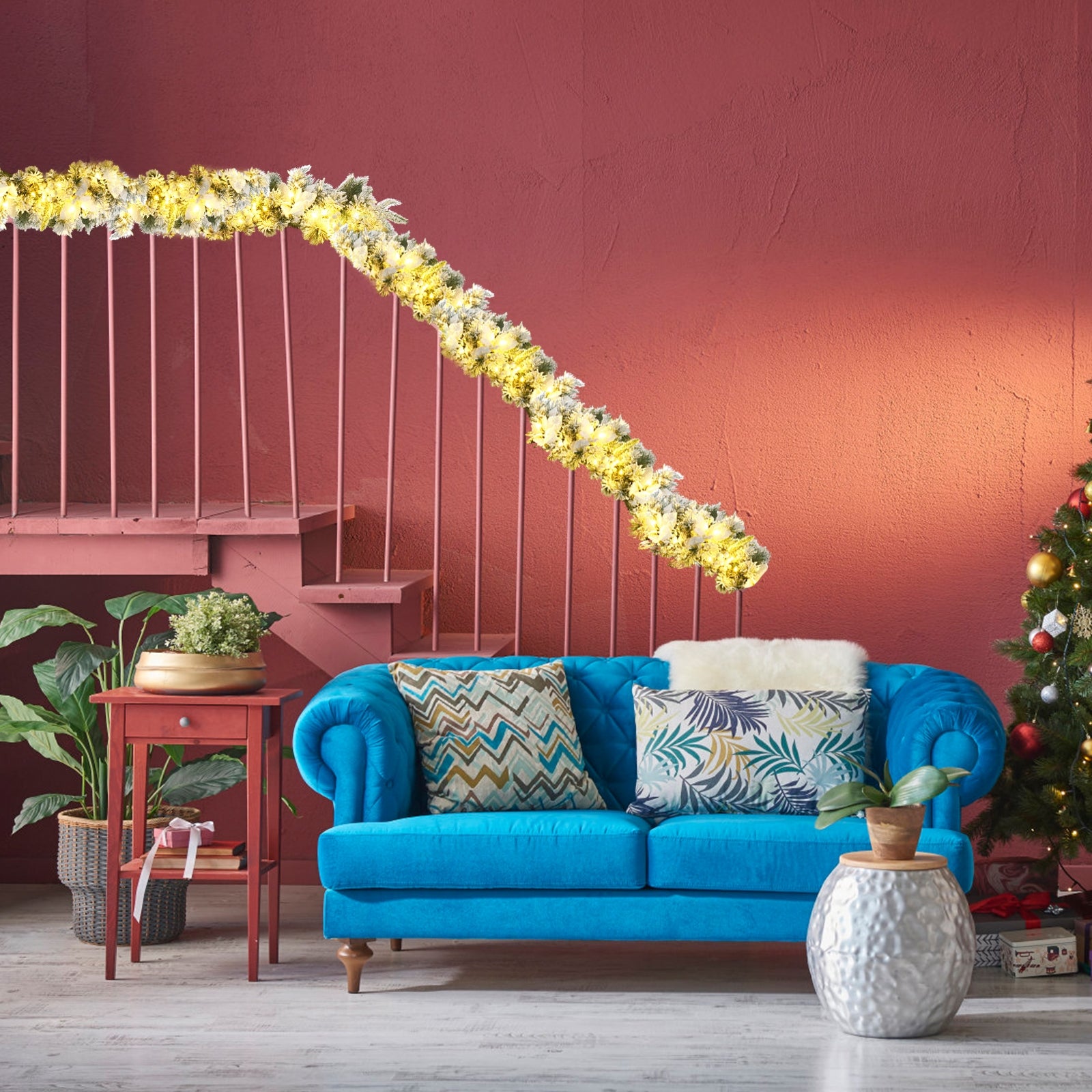 9 Feet Pre-Lit Artificial Christmas Garland with 50 LED Lights, White Christmas Decor & Accessories at Gallery Canada