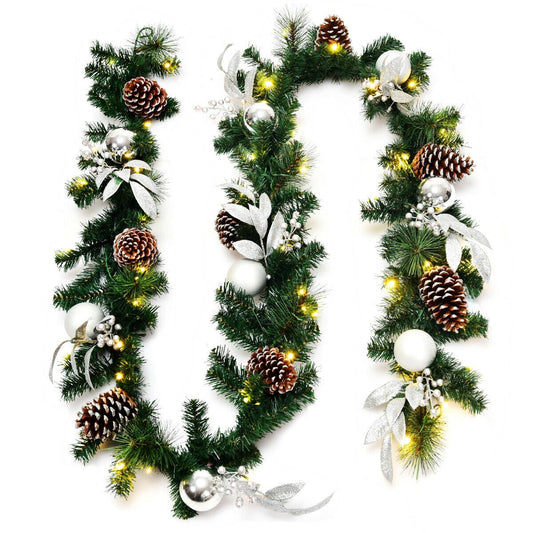 9 Feet Pre-Lit Artificial Christmas Garland with LED Lights, Green - Gallery Canada