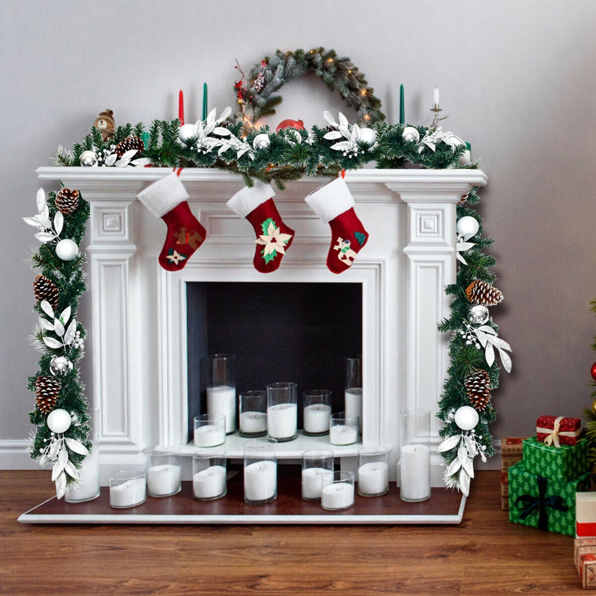 9 Feet Pre-Lit Artificial Christmas Garland with LED Lights, Green Christmas Decor & Accessories at Gallery Canada