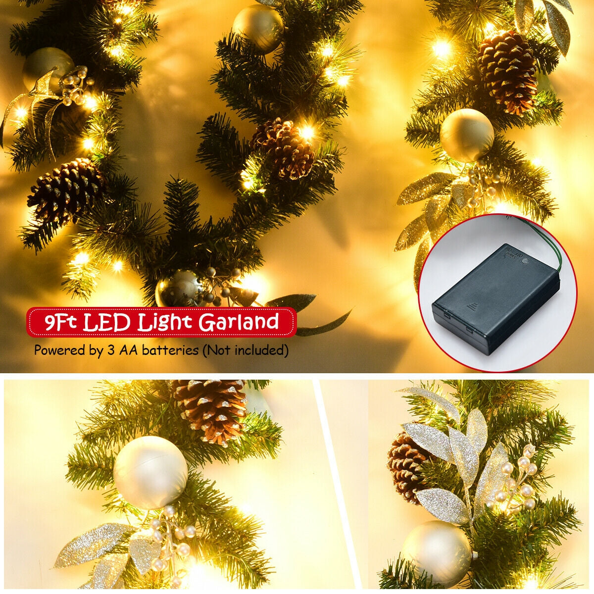 9 Feet Pre-Lit Artificial Christmas Garland with LED Lights, Green Christmas Decor & Accessories at Gallery Canada