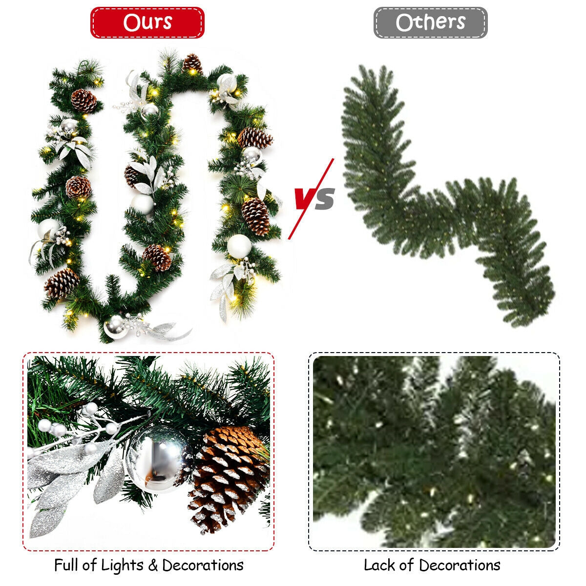 9 Feet Pre-Lit Artificial Christmas Garland with LED Lights, Green Christmas Decor & Accessories at Gallery Canada