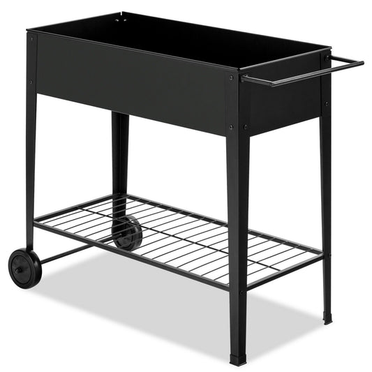 Raised Garden Bed Elevated Planter Box on Wheels Steel Planter with Shelf, Black - Gallery Canada