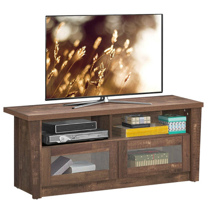 Wooden TV Stand with 2 Open Shelves and 2 Door Cabinets, Coffee - Gallery Canada