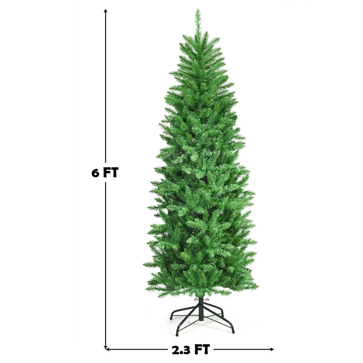 6 Feet PVC Hinged Pre-lit Artificial Fir Pencil Christmas Tree with 150 Lights-6 ft, Green Christmas Tree at Gallery Canada