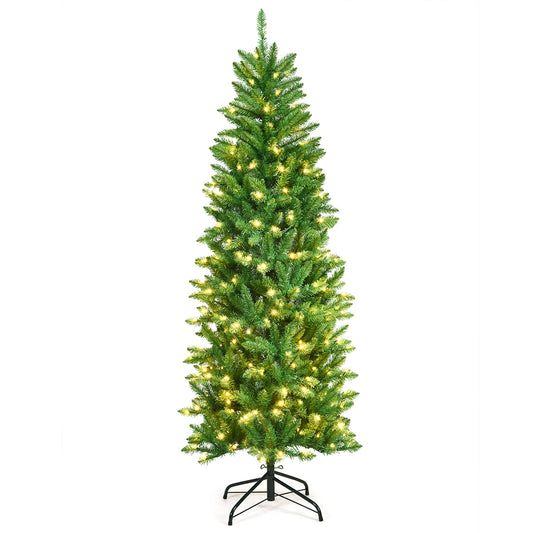 6 Feet PVC Hinged Pre-lit Artificial Fir Pencil Christmas Tree with 150 Lights-6 ft, Green Christmas Tree 6 ft at Gallery Canada