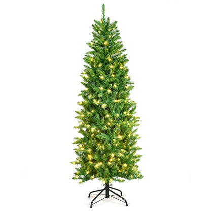 6 ft PVC Hinged Pre-lit Artificial Fir Pencil Christmas Tree, 150 Lights, Green Christmas Tree Green at Gallery Canada