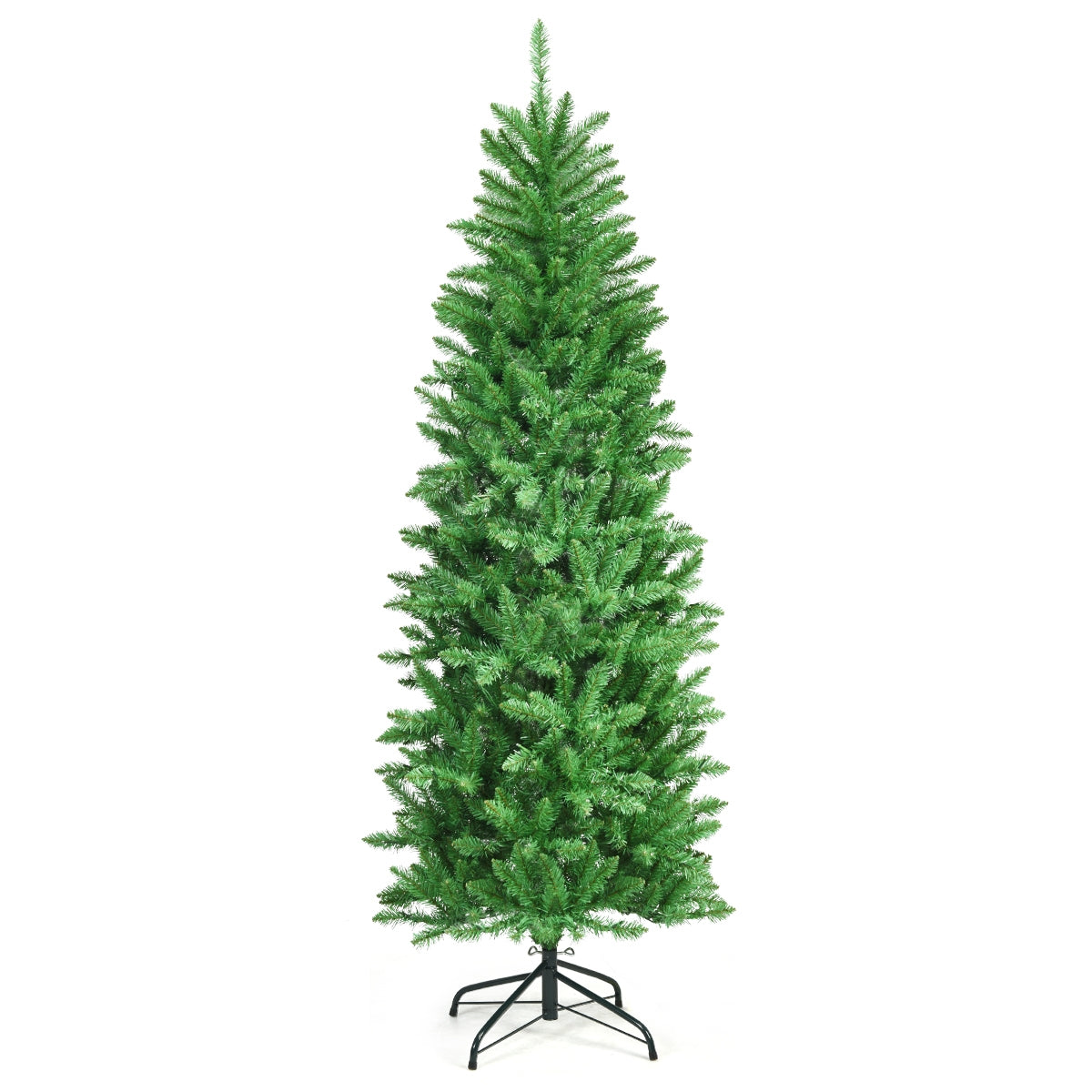 6 Feet PVC Hinged Pre-lit Artificial Fir Pencil Christmas Tree with 150 Lights-6 ft, Green Christmas Tree at Gallery Canada