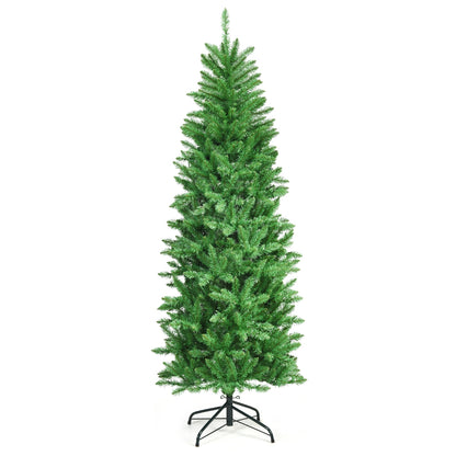 6 Feet PVC Hinged Pre-lit Artificial Fir Pencil Christmas Tree with 150 Lights-6 ft, Green Christmas Tree at Gallery Canada