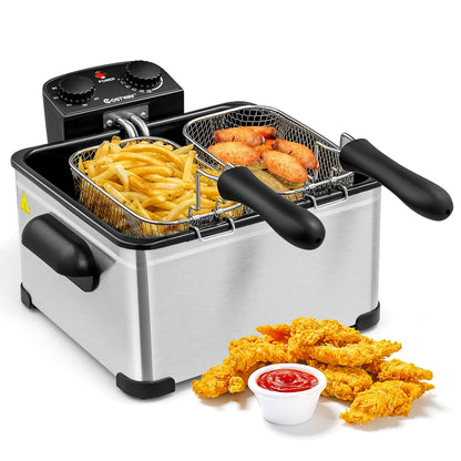 Electric Deep Fryer 5.3QT/21-Cup Stainless Steel 1700W with Triple Basket, Silver at Gallery Canada